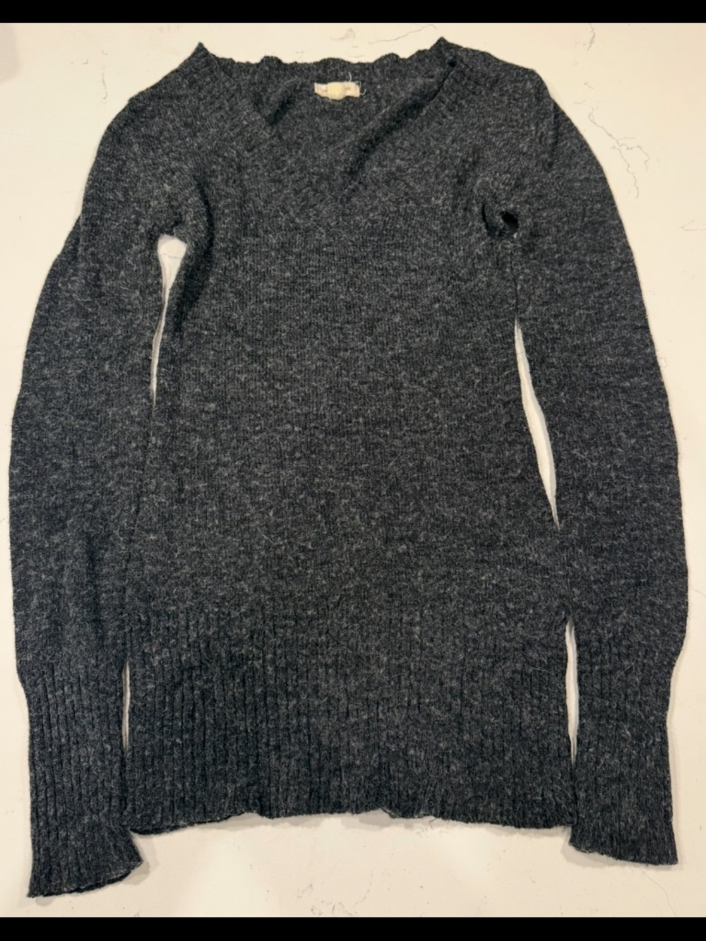 Charcoal Gray V Neck Pullover Sweater Dress Women’s Small Long Sleeve Ribbed